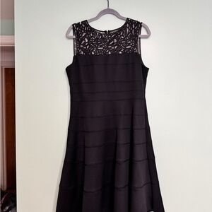 White House Black Market Chic Black Sleeveless Midi Dress with Lace Detail